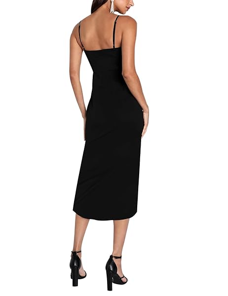 SPRIME WOMEN’S COCKTAIL WRAP DRESS SLEEVELESS V NECK FORMAL MIDI DRESSES IRREGULAR TULIP HEM SUMMER SEXY DRESS FOR WOMEN BLACK