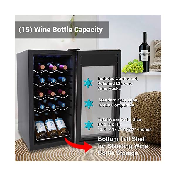 Nutrichef-15-Bottle-Refrigerator-White-Red-Chiller-Countertop-Cooler-Freestanding-Compact-Mini-Wine-Fridge-w-Digital-Control-Stainless-Steel-Door