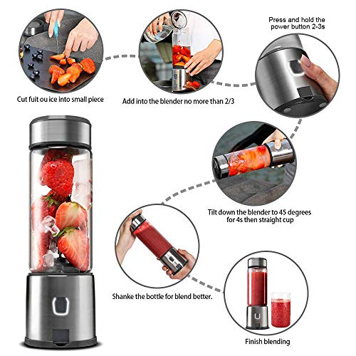 Portable Blender Glass, TTLIFE Small Smoothie Blender Single Serve, Personal Blender USB Rechargeable, Mixer Juicer Cup Portable Travel Blender Cordless with 5200mAh Rechargeable Battery for Shakes and Smoothies, Baby Food, Protein Shake -Black