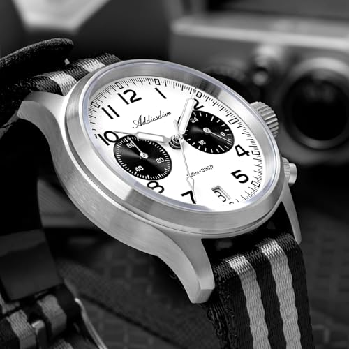 ADDIESDIVE 39 MM Chronograph Watch Panda Dial Quartz VK64 Movement Synthetic Sapphire Super Lume 100 M Mens Waterproof Watches Comfortable Nylon Strap