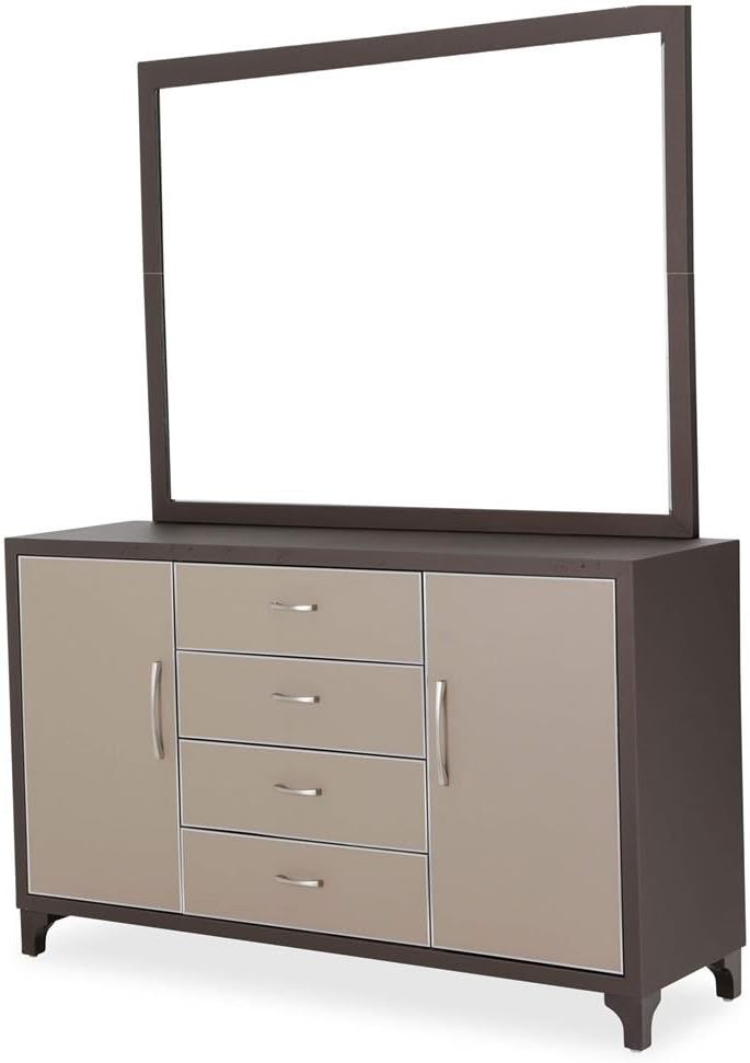 Aico Amini 21 Cosmopolitan Retro Modern Dresser & Mirror Set in Diable Taupe Umber