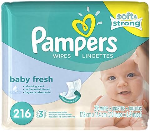 Pampers Refreshing scent, Hypoallergenic, Unique Softgrip Texture, Pure Water Lotion Baby Fresh Baby Wipes Refill Pack 216 Count