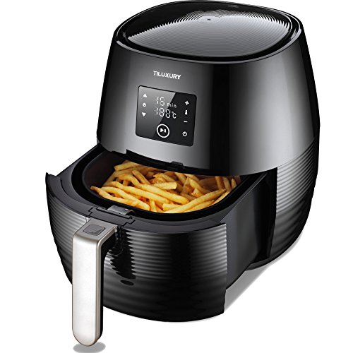 Click Here to See More Images Air Fryer 1400W Electric Deep Air Fryer Less Fat Oil Healthy Cooker With Detachable Basket Multi-function Dual Dial Timer Temperature Control LED Display Black