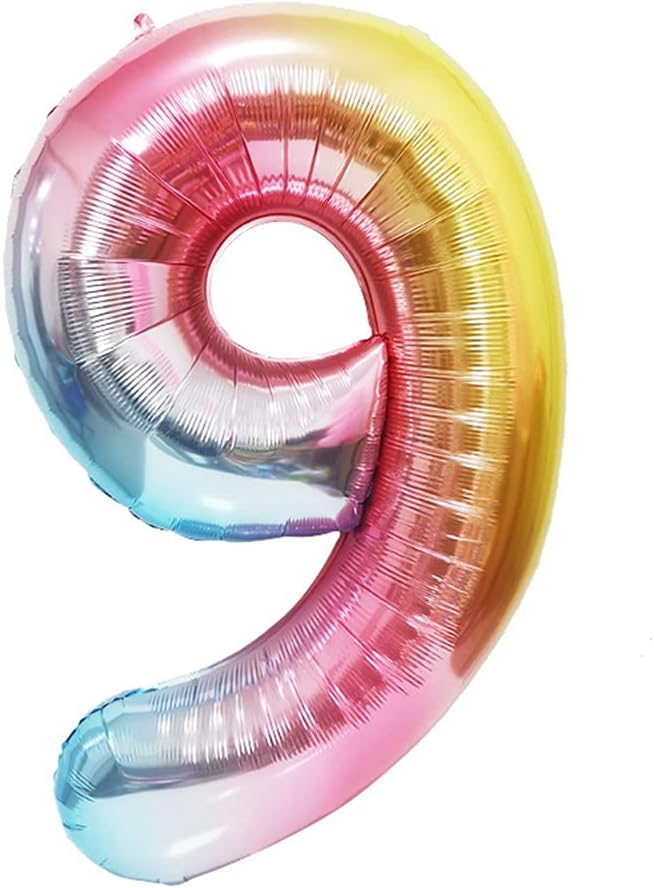 ANCLLO 40 Inch Balloon Rainbow Gradient Colorful Big Number Balloons for Happy Birthday Party Decorations-Number 9