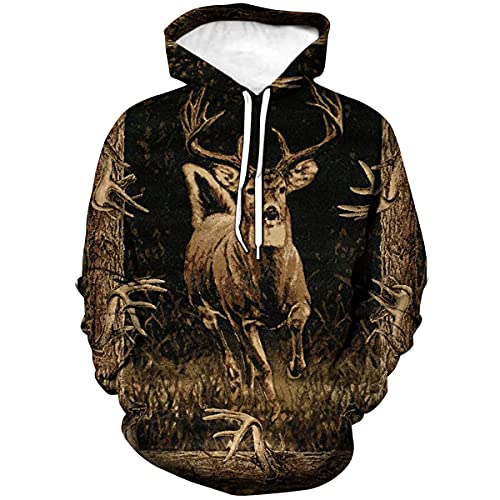 Photo 1 of Faiwvhe Animal Printed Novelty Hoodies Sika Deer Hoodie Pullover Sweatshirt for Men Women,Brown2,3XL