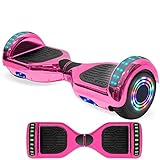 NHT Electric Hoverboard Self Balancing Scooter with Built-in Bluetooth Speaker LED Lights - Safety Certified for Adult Kids Gift (Chrome Pink)