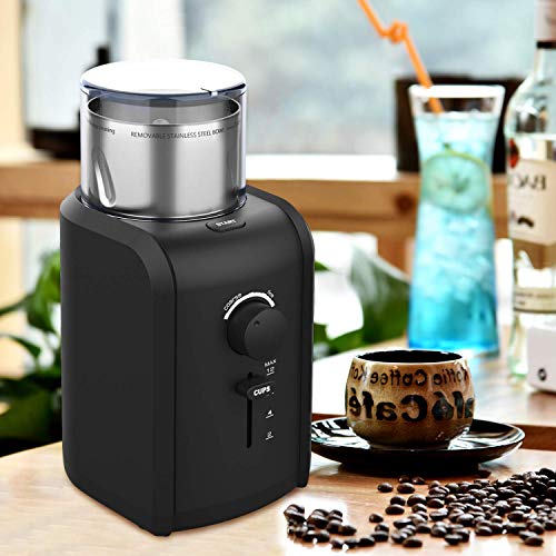 Electric Coffee Bean Grinder, Powerful Grinder, Grind Size & Cup