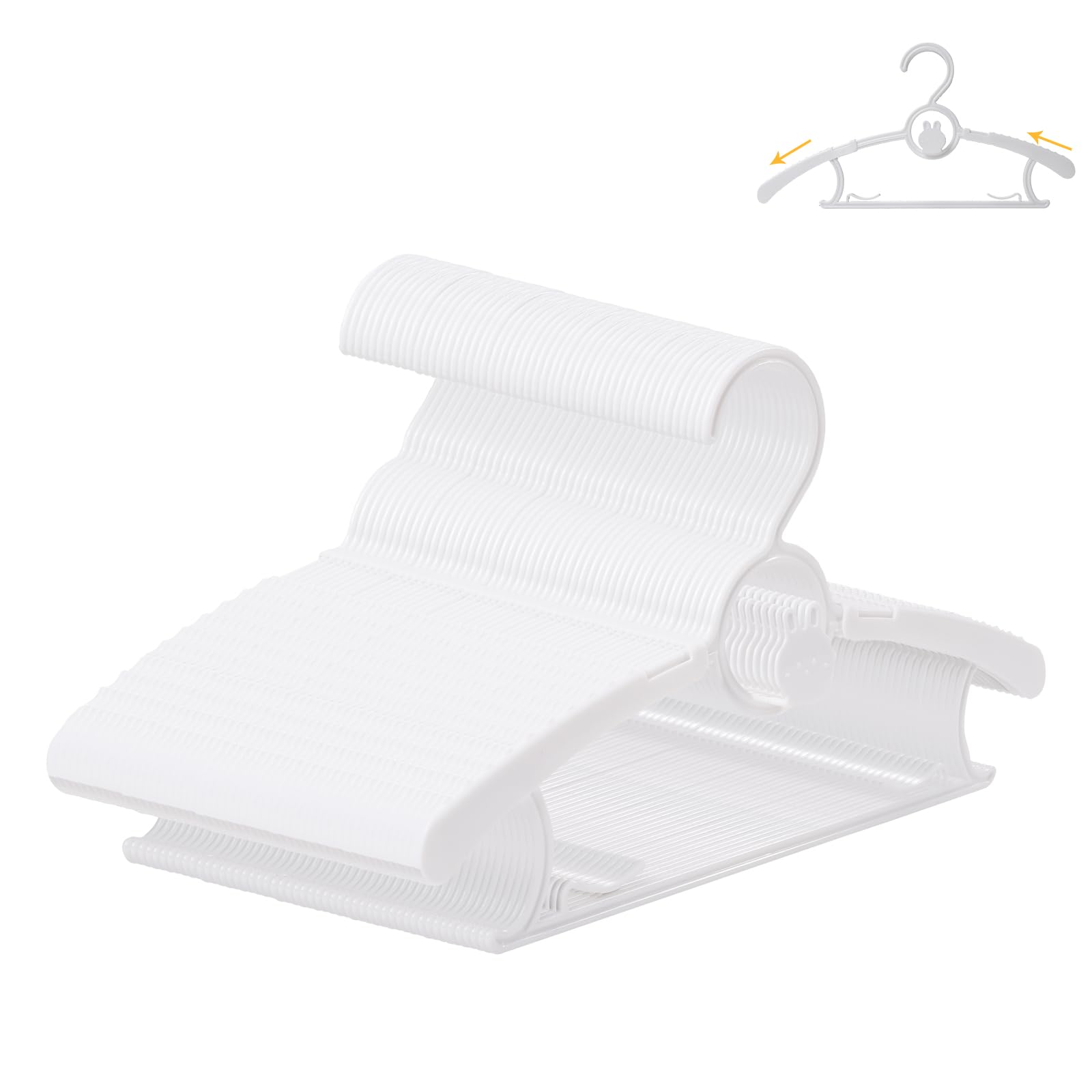 Photo 1 of 50 Pack Baby Hangers, 11"-14" Adjustable Infant Hanger, Non-Slip Kids Hanger, Space Saving Plastic Hangers for Girl Boy Toddler Kids Child (White)