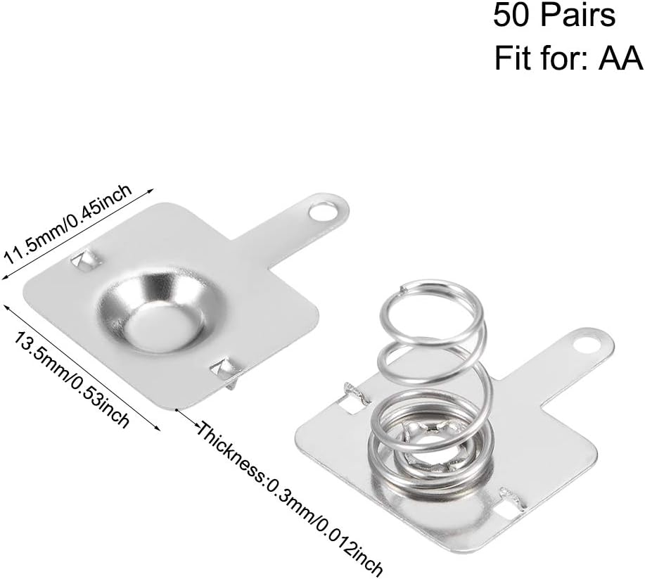 sourcing map 50 works AA Battery Positive Negative Conversion Spring Contact Nickeling Plate 13.5mmx11.5mm - Image 3
