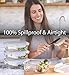 Set of 4 Divided Glass Meal Prep Containers – Food Storage Containers with Locking Lids and Extra-High Divider to prevent Leaking or Spills – Airtight and BPA-Free – Use in freezer, microwave at work