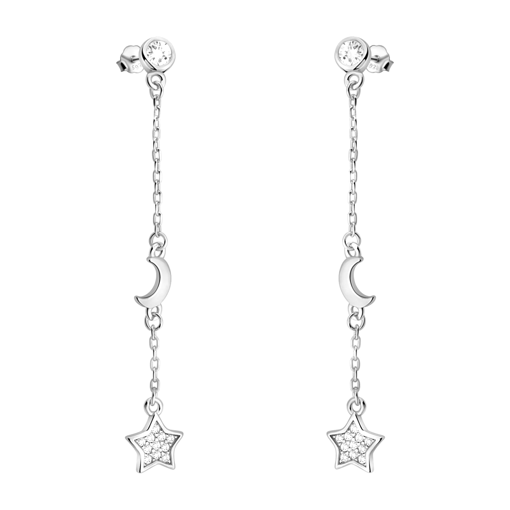 SOFIA MILANI - Women's Earrings 925 Silver - with Zirconia Stone - Star and Moon Dangle Earring - 21102