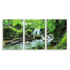 3 Piece Canvas Wall Art Waterfall in Deep Forest of Croatia Painting Artwork for Home Prints Frame - 16"x24" x 3 Panels