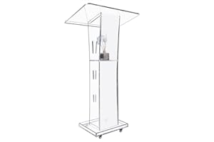 EASILYWINLIFE Acrylic Podiums for Church with 4 Wheels, 43” Clear Pulpit for Churches with Storage Shelf, Modern Lectern with 15 Colors Adjustable for Classroom, Conference, Wedding