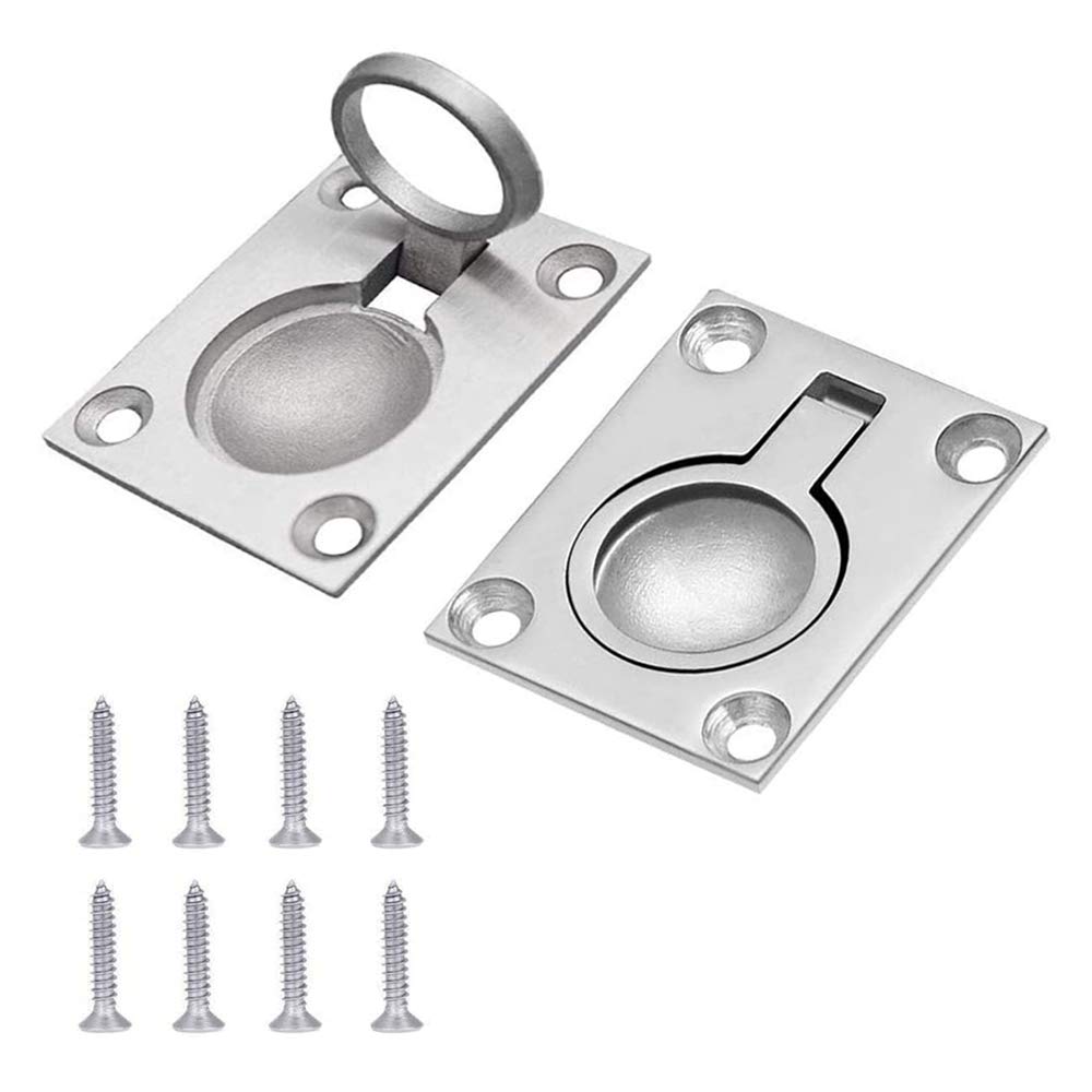 Gasea 2 Packs Flush Ring Pull Handle Hatch Locker Cabinet Hidden Handle with 8pcs Mount Screws, 48 x 38mm