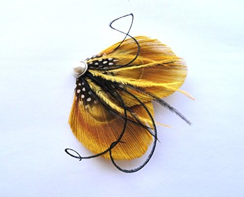 Oh Lucy Handmade TALIA II Peacock Feather Hair Clip, Fascinator in Gold and Black