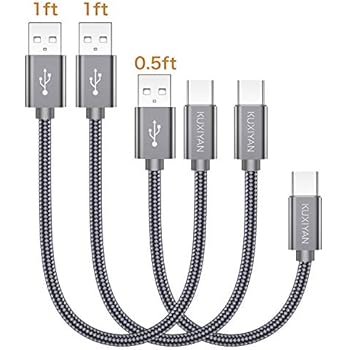 Short USB C Cable,3-Pack(2x1ft + 0.5ft) USB Type C Charger Nylon Braided Fast Charging Cord Compatible Samsung Galaxy S10+ S9 S8 Plus,Note 9 8,LG G5 G6 G7 V35,Google Pixel,Moto Z2 Z3,Power Bank(Grey)
