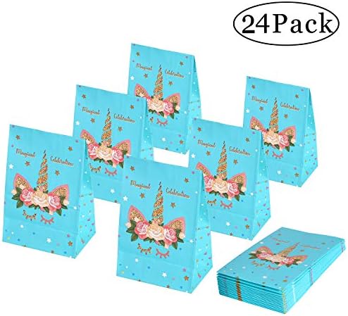 Wavejoe 24 Unicorn Party Favor Bags Treat Gift Goody Bags for Kids Birthday, Baby Shower, Unicorn Party Ideas