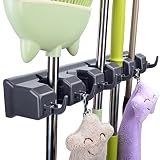 Mop Broom Holder, JISIMI Mop Broom Organizer Holds up to 11 Tools and Broom Holder Wall Mounted for Garage, Garden, Kitchen, Laundry and Offices (Black)