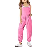 Haloumoning Girls Overalls Kids Casual Sleeveless Jumpsuit One Piece Rompers with Pockets 5-14 Years