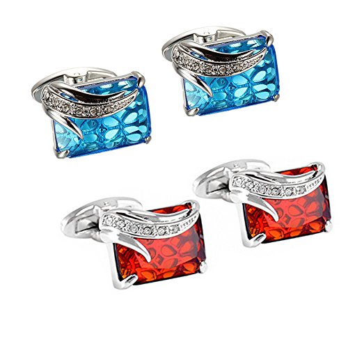 WaMLFac Unique Design Stylish Modern Luxury Crystal Blue Stone Cufflinks for Shirt Wedding Business (2 Pairs)