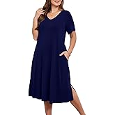 BELAROI Women Plus Size Dresses Summer Casual Midi Tshirt Dress V Neck Short Sleeve Long Maxi Side Split Pockets