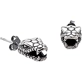 Gothic Sterling Silver Cobra Snake Studs Earrings for Halloween Holiday Costume