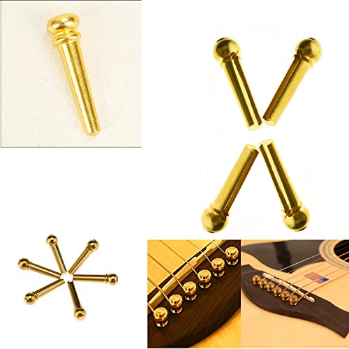 6pcs Brass Metal Bridge Pins End Pin Gold Compatible with Acoustic Guitar Parts Replacement - Thumbnail 5