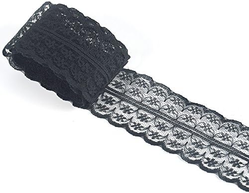 Regubi 1.8" x 20yd Multiple colors floral Lace Ribbon Vintage Embroidered Lace Fabric Roll Decorations for Headbands Wedding Applique DIY Sewing Craft (black)