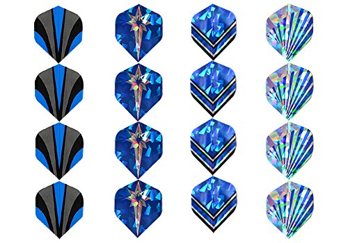 Professional Steel Tip Darts Set 22 grams -12 Pcs Stainless Needle Tipped Dart For Dart Board, Blue Aluminum Shafts,16 holographic Standard Flights, Nickel Silver Metal Barrels and Dart Sharpener