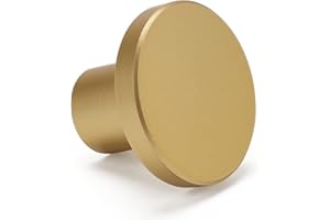 homdiy 6 Pack Brushed Brass Cabinet Knobs Round Drawer Knobs, 1.18 Inch Diameter Bathroom Modern Cabinet Knobs Gold Dresser D