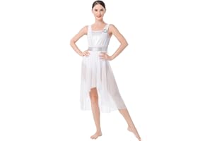ODASDO Women Adult Lyrical Dance Dress Modern Contemporary Costume Sequins Mesh Tulle High Low Skirt Ballet Dancewear