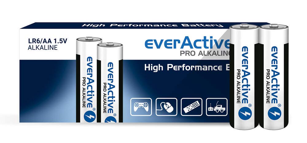 everActive AA Batteries Pack of 10, Pro Alkaline, Mignon LR6 R6 1.5 V, Highest Performance, 10 Year Shelf Life, Pack of 10
