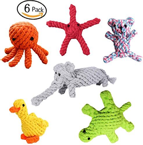 Caidie pets- 6 Packs Dog Toy, Animal Design Cotton Rope Dog Toys Carrot Cotton Rope Toy Tooth Clean Biting Durable Cotton Ropes Toy