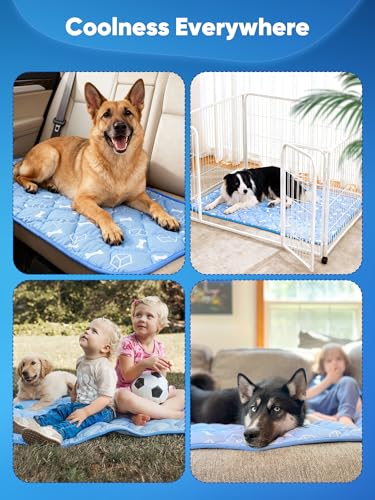 Rywell Tapete Enfriamiento para Perros, 110 * 80 CM Alfombra de Refrescante para Perros Grandes, Antideslizante y Lavable Cooling Dog Mat para Verano con Cambio de Color Endotérmico, Certificado Oeko