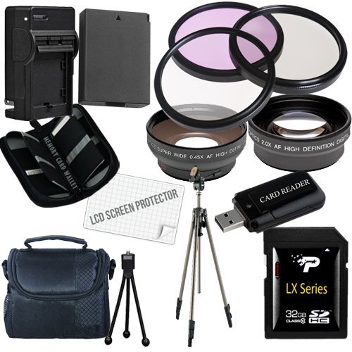 Canon T3 and T5 Accessory Saver Kit (58mm Wide Angle Lens + 58mm 2X Telephoto Lens + 58mm 3 Piece Filter Kit + 32GB SDHC Memory + Extended Life Battery + Ac/Dc Charger + USB Card Reader + Deluxe Camera Case w/Strap + Full Size Tripod + Microfiber Cleaning Cloth + LCD Screen Protectors + Mini Tripod
