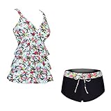 COCOPEAR Two Piece Tankini Swimsuit Floral Pint Plus Size Swimwear(FBA)