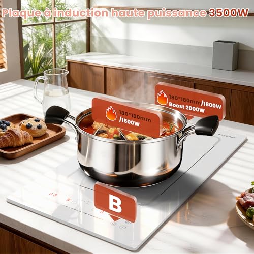 Karienvir Induction Hob 2 Hob with Socket, 30 cm Recessed Induction Hob, Dual Hob with Flexible Zone, Boost Function, Timer and Safety Lock, 220-240 V, 3500 W
