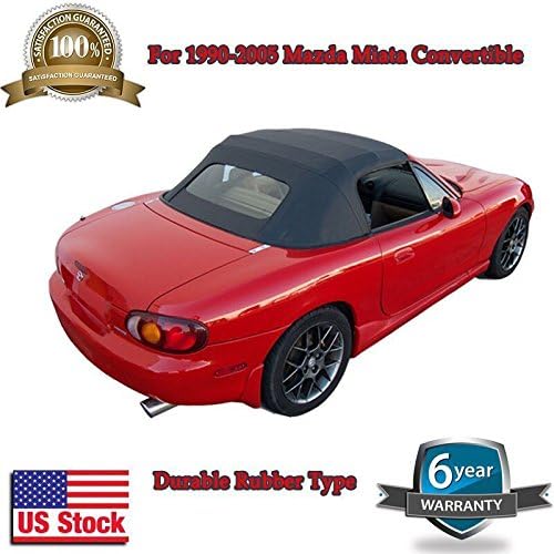 Mazda Miata, 1990-1997 Complete Factory Style Cabrio Grain Convertible Top Replacement with Zippered Clear Plastic Window, Black