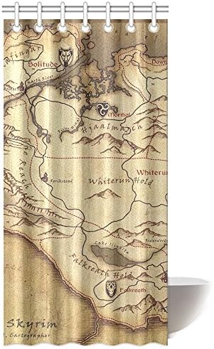 CTIGERS The Elder Scrolls Shower Curtain Province Skyrim Map of The Game Polyester Fabric Bathroom Decoration 36 x 72 Inch