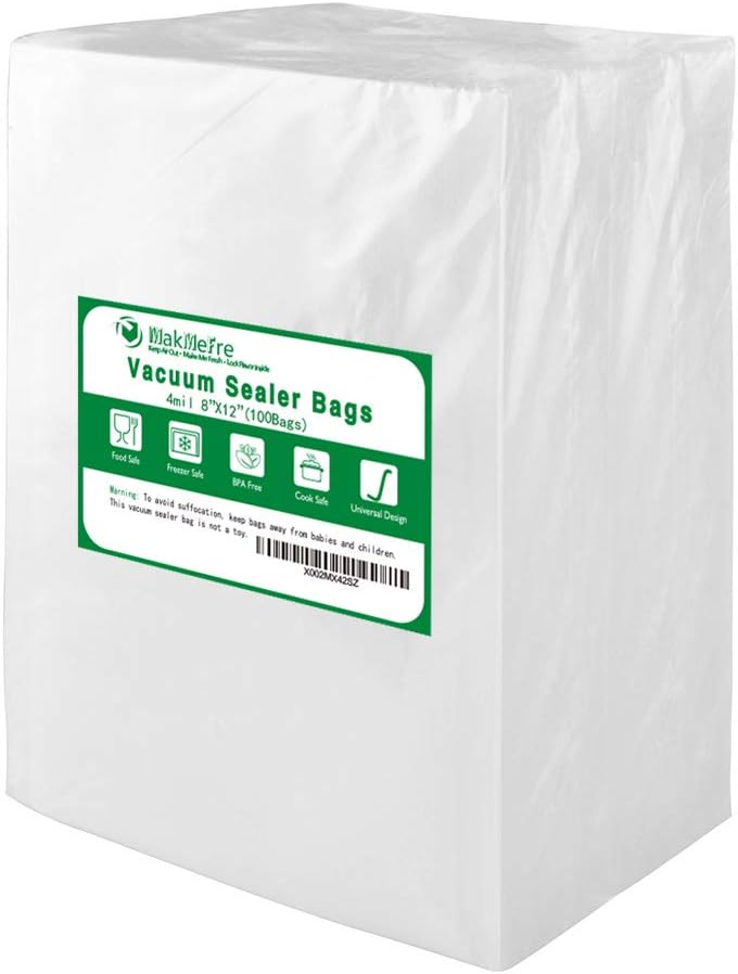 Premium!! MakMeFre 100 Quart Size 4mil 8x12Inch Vacuum Sealer Bags for Food Saver,Seal a Meal Vac Sealers,BPA Free,Heavy Duty,Sous Vide Vaccume Safe,Design Pre-Cut Bag