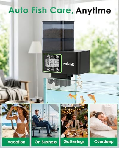 Petbank Automatic Fish Feeder for Aquarium, 230/510ML Adjustable Timer Fish Feeder Dispenser with 0.1-2g Precision Feeding, Feed Cleaning & Shortage Alert,Moisture-Proof, LCD Display,USB Rechargeable