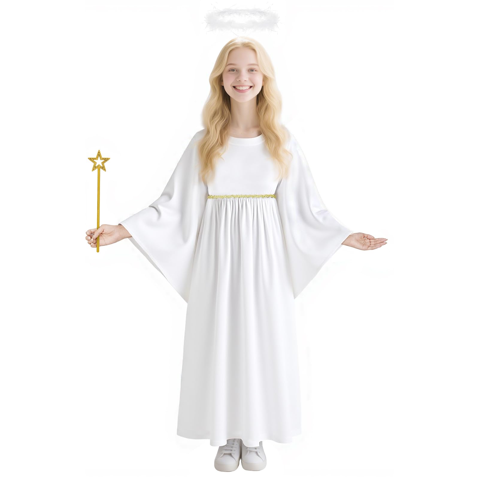 AYBUY Costumes Girls Angel, White Angel Dress with Wand and Halo Girls Christening Dresses for Christmas, Nativity, Panto, Fancy Dress Costume, 140
