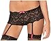 Rene Rofe Women's Crotchless Lace Boyleg W/Removable Garters, Black, Medium/Large