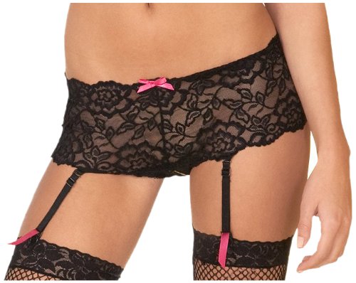 Rene Rofe Women's Crotchless Lace Boyleg W/Removable Garters