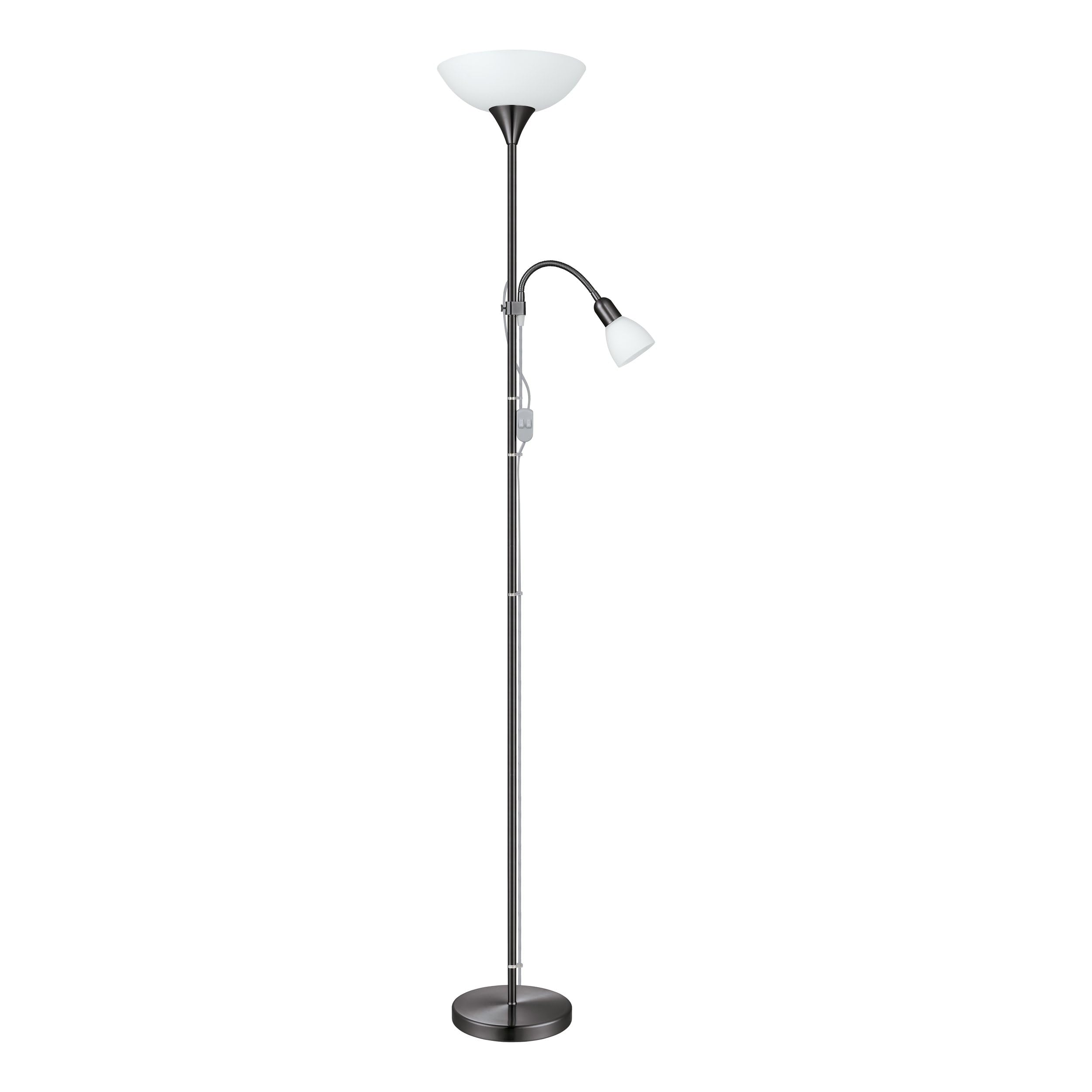 Eglo Floor Lamp Up 2, 2-Light Standing lamp, Floor lamp Made of Metal, Glass and Plastic, Living Room Light in Nickel-Black, White, lamp with Switch, Ceiling uplighter with Reading Light, E27, E14