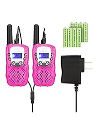 Niños Walkie Talkies Con Batería recargable, 22 Canal FRS/GMRS Two Way Radio hasta to3 km Handheld Walkie Talkies UHF para niños (1 par), Rosado