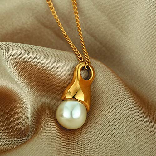 Jewel Valley 18k Gold Plated Teddy Bear Pendant Necklaces for Women with Body-Rotating Design Cute Animal Jewelry Gifts with 16\'\' and a 2\'\' Extension Chain (Pearl Necklace)