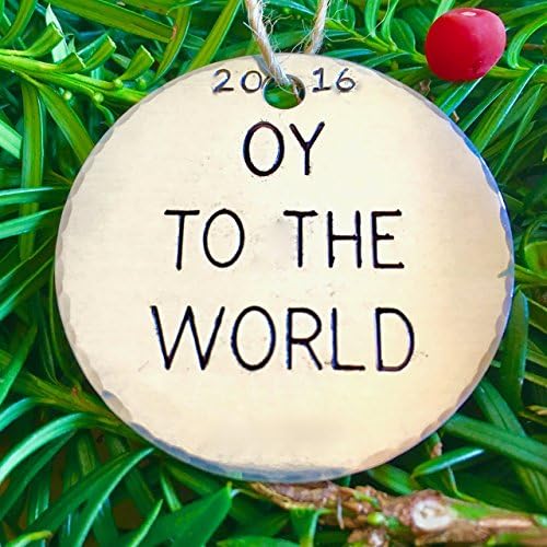 Oy to the World 2-inch Tumbled Aluminum Jewish Christmas Ornament Chanukah Decoration