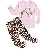 Dearbee Little and Big Girls 2 Piece 100% Cotton Pajamas Sets Kids Pjs (5 Toddler(years), giraffe pink)