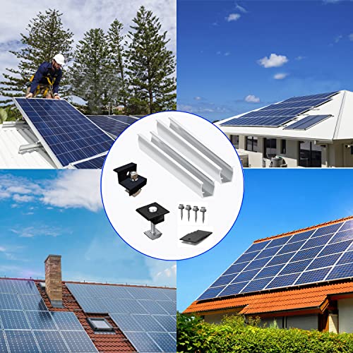 Solar Panel Bracket Flat Roof, Aluminium Photovoltaic Mounting Rail 12 cm, Adjustable Black Clamp for 30-35 mm Thick Modules, Solar Panel Mount Mounting Set, 2 Modules, Suitable for Flat Roof Trapezoidal Roof